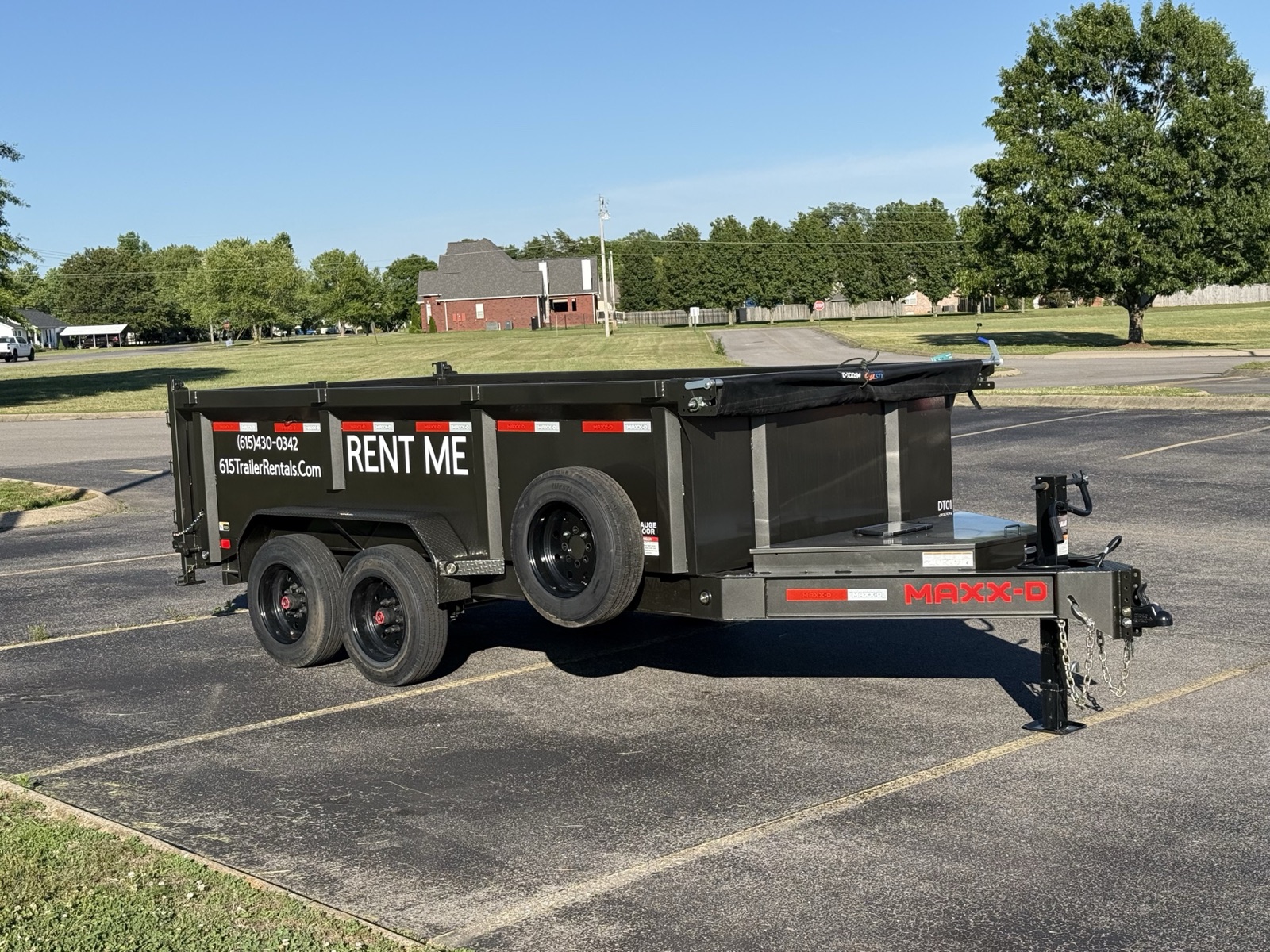 615 Trailer Rentals — MaxxD hydraulic dump trailer with RENT ME decal, Murfreesboro, TN